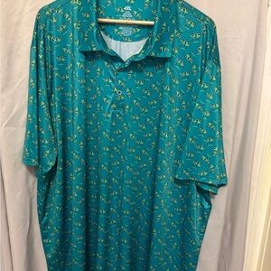 Green Golf Performance Polo shirt by Samerm w/golf cart print anti -UV